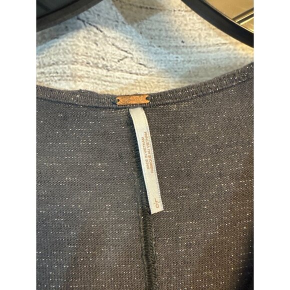 Free People Long Sleeve Drape Neck Metallic Knit Top Size L - Picture 4 of 6